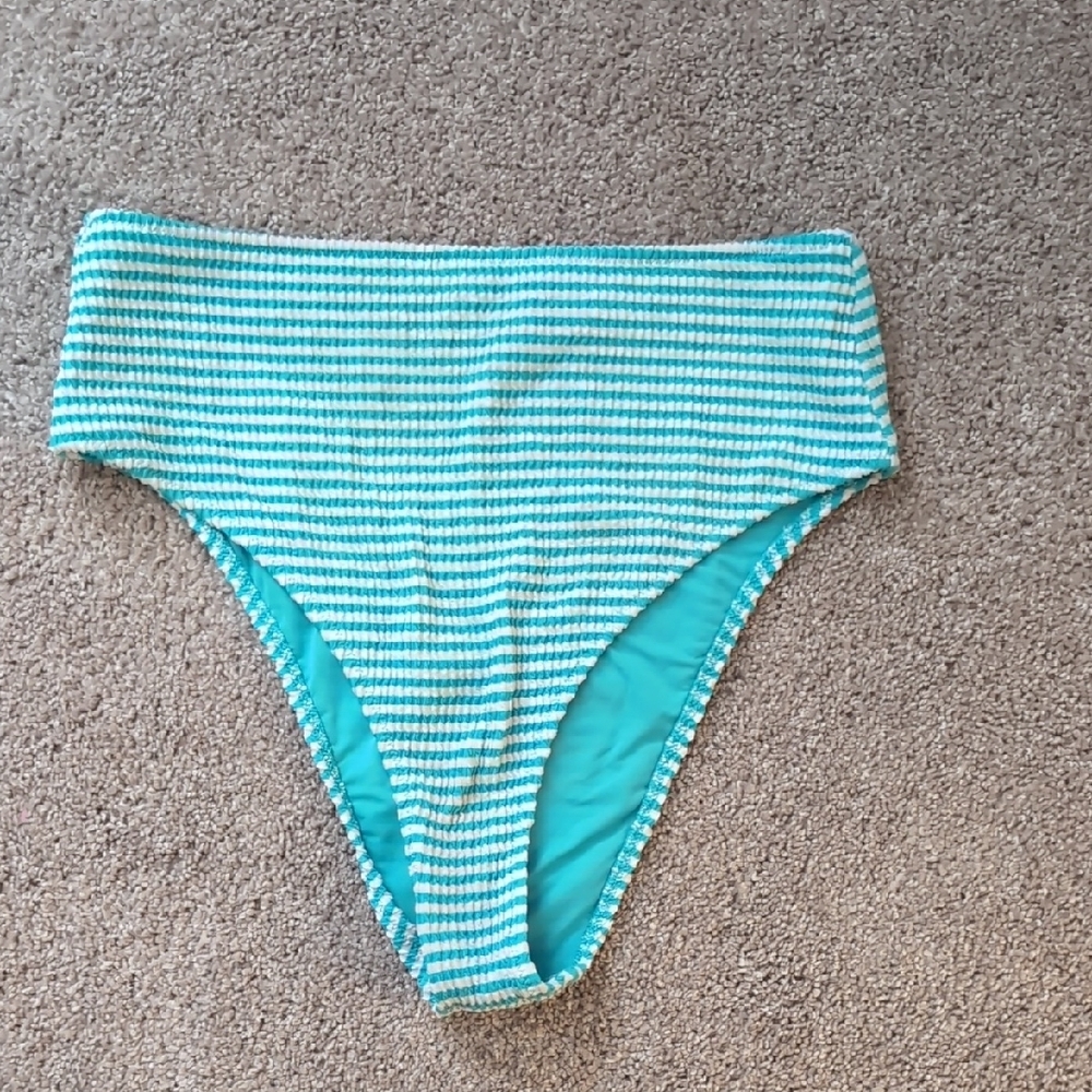 Aerie Striped Blue White High Cut Cheeky Bottom